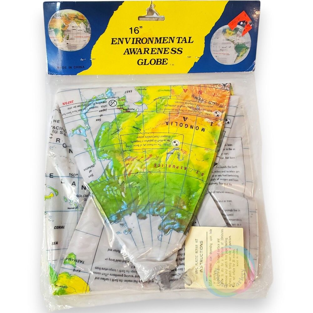 Vintage 90s Environmental Awareness Inflatable Globe 16" NIP
